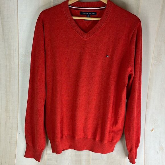 Mens Tommy Hilfiger red v neck sweater size XL - Picture 1 of 6